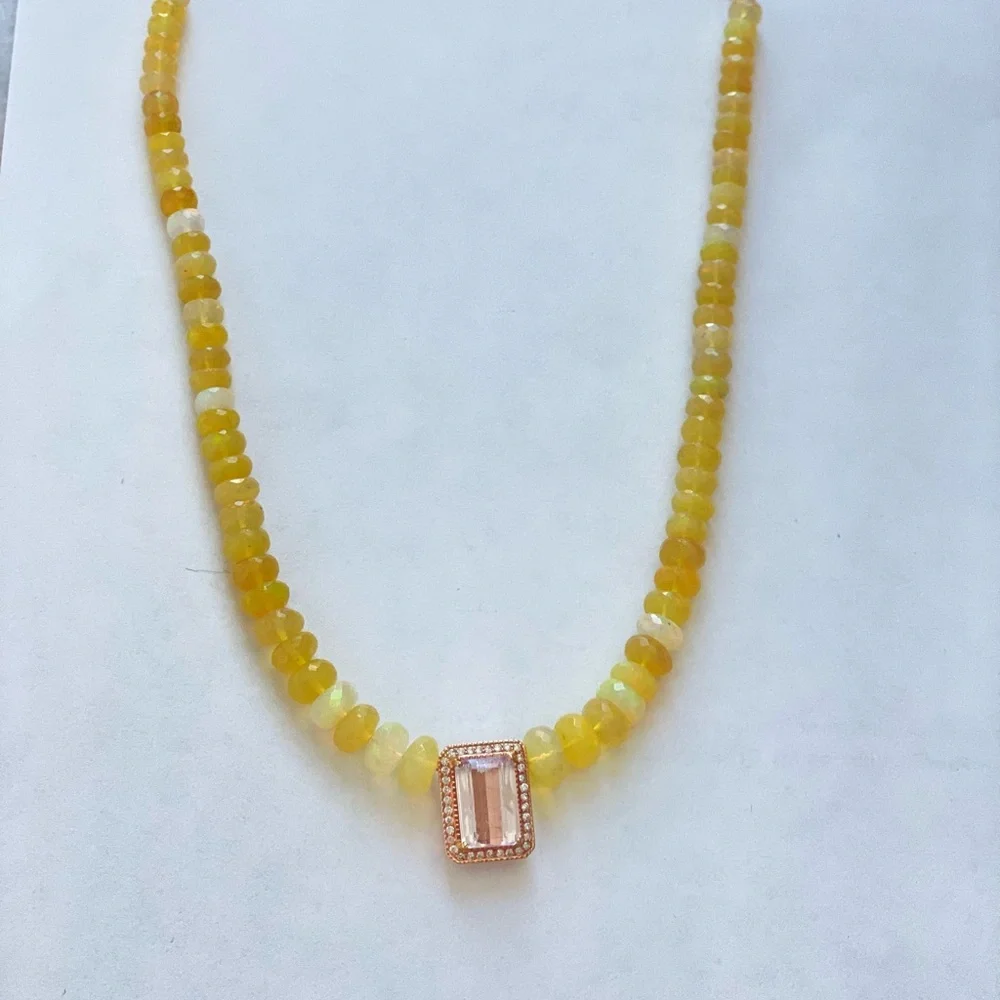 Jacquie Aiche Pave diamond and Kunzite center stone  rose-gold necklace. - Picture 10 of 16